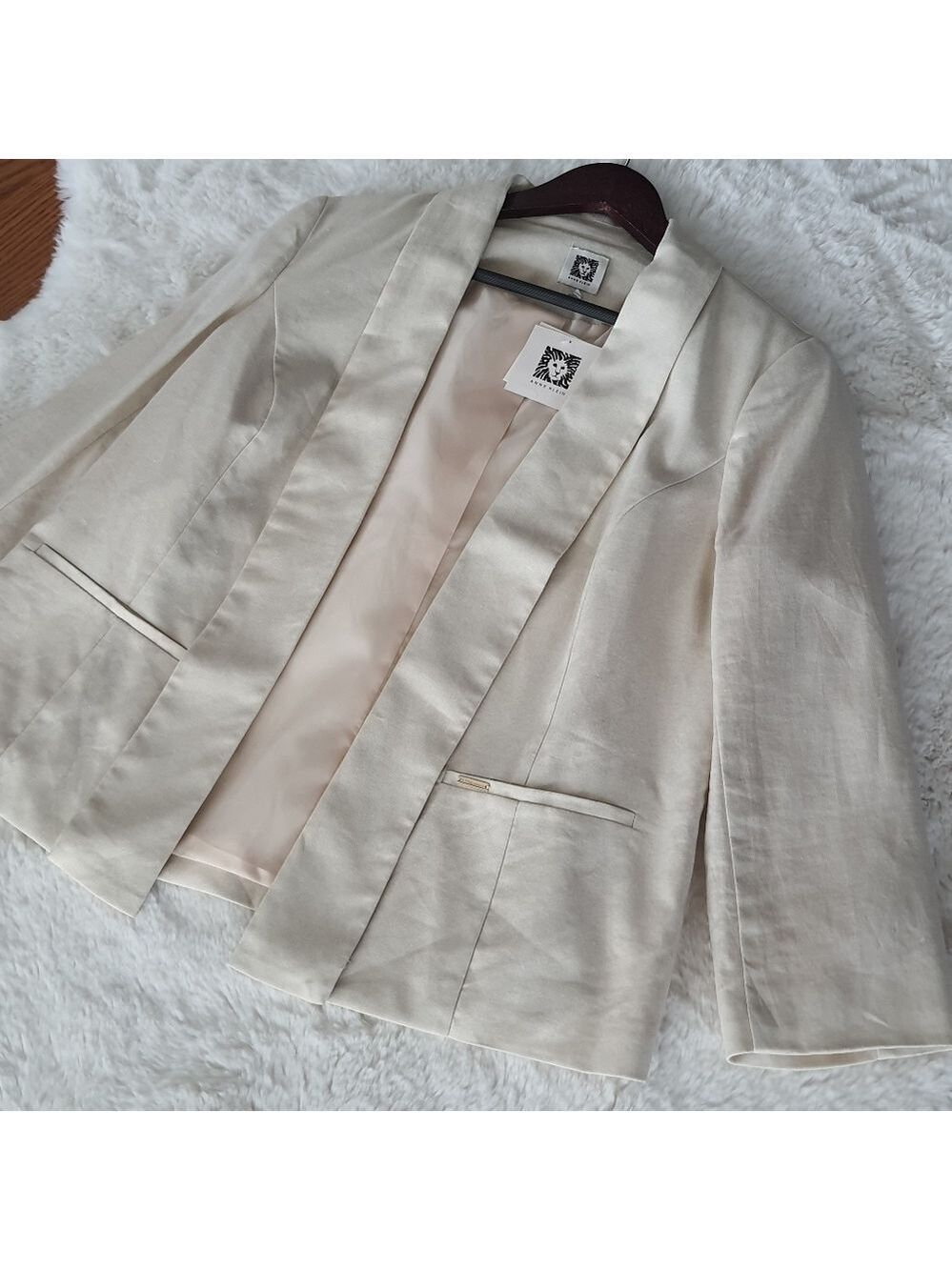 Anne Klein Gold Irridescent Cream Blazer (L) Gorgeous Business Career Open Front